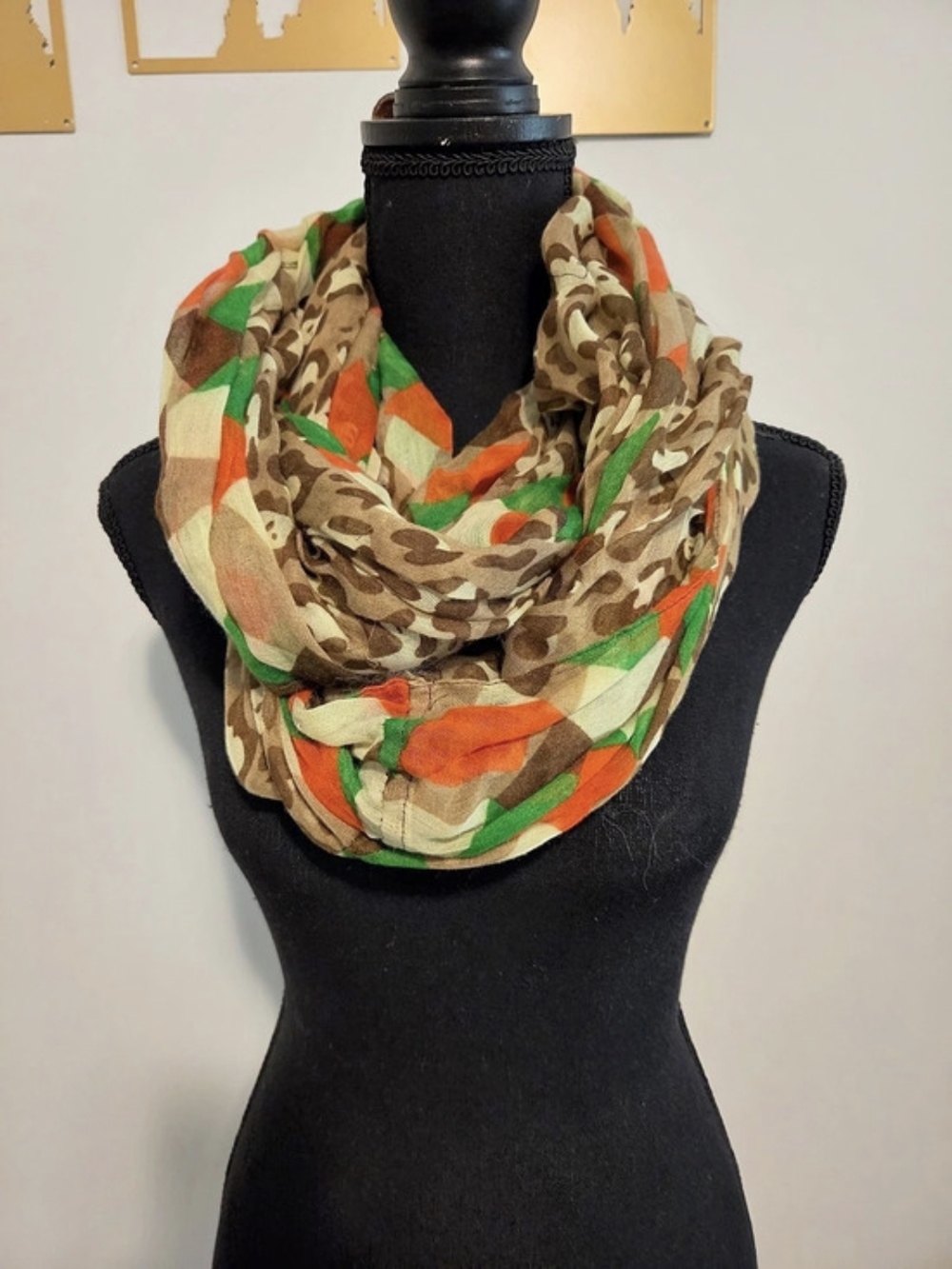 Animal Print Infinity Scarf in Green & Brown